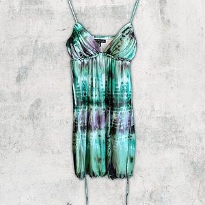 2000’s Y2K Green Tie-Dye Spaghetti Strap String Tie Dress • Size Small